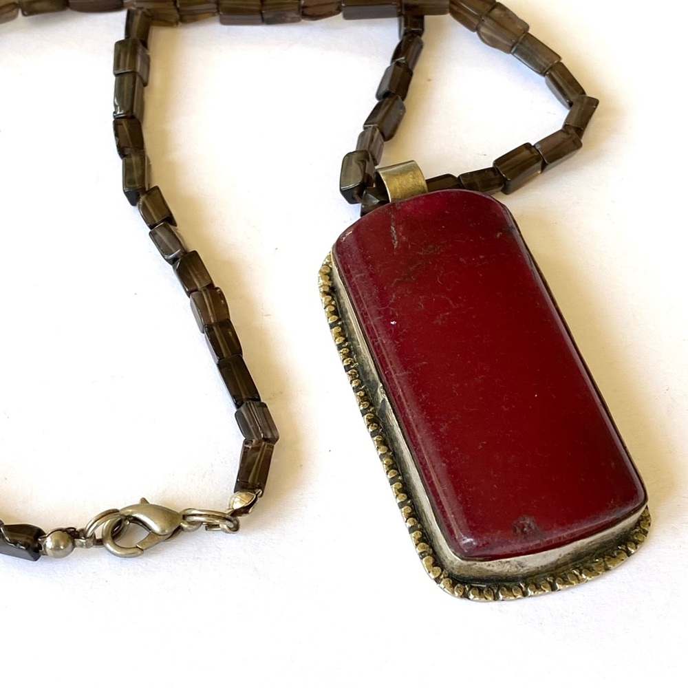 Raspberry Agate Smoky Quartz Necklace - Picture 3 of 16